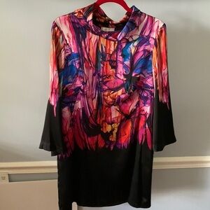 Alberto Makali Abstract Print Silk Dress Made in USA